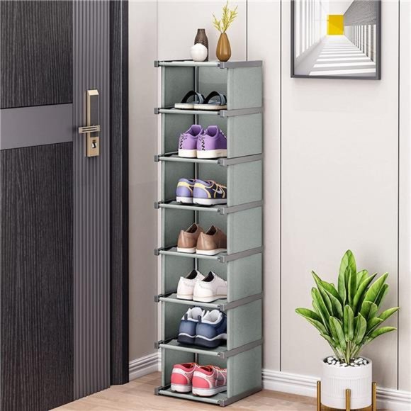 8 Tiers Shoe Rack Vertical Narrow Shoe Storage Shelf Organizer Space Saving - Picture 2 of 6